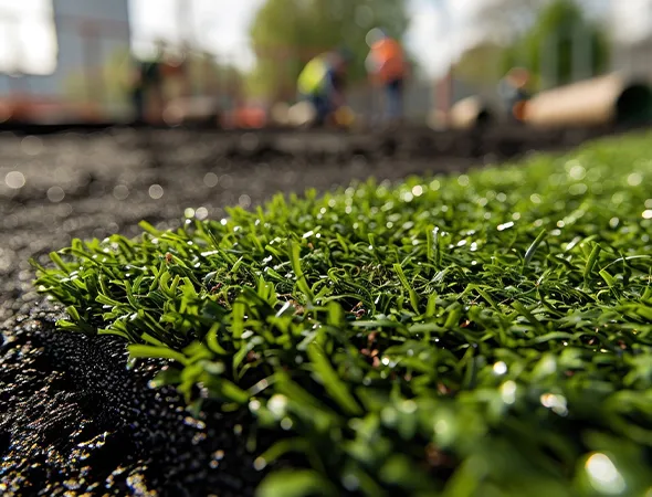 Church property with newly installed low-maintenance turf landscaping