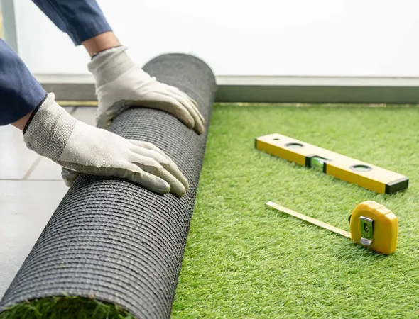 Artificial turf installation at an outdoor event venue in Peachtree Corners, GA