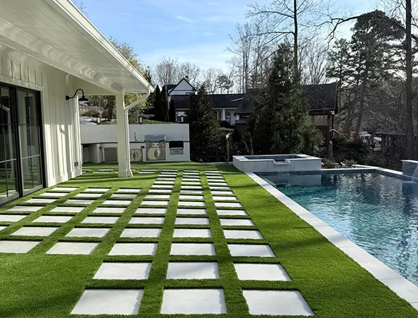 Poolside artificial turf providing a soft surface in Gainesville, GA