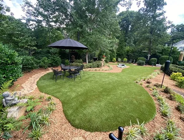 Artificial turf installed in a residential backyard in Roswell, GA