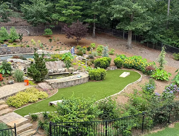 Professional synthetic lawn installation at a Roswell, Georgia home
