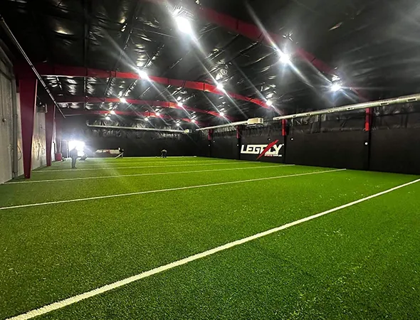 Artificial sports turf field designed for high-traffic athletic use